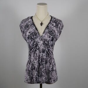 Banana Republic Womens V Neck Ruched Abstract Print Short Sleeve Top Size S
